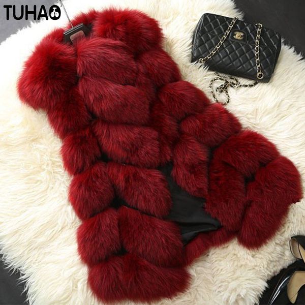 

tuhao 2020 winter women faux fur coat women's fur vest fashion faux coat leisure plus size 3xl 4xl female long vest fr-1, Black