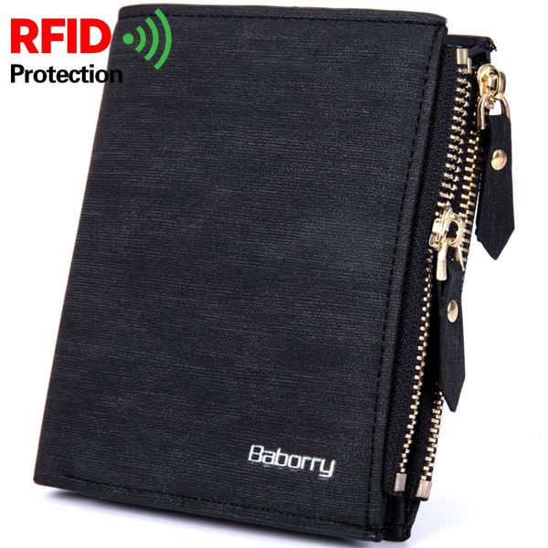 

rfid blocking protection anti-theft scan men male pu leather biflod short wallet zipper coin case pouch casual money bag pur, Red;black