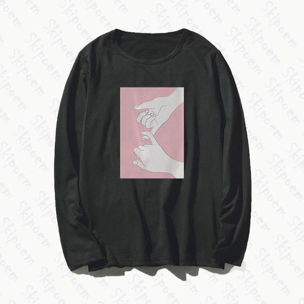 

жест pinky promise tshirt женщины готические корейский стиль tumblr эстетическая плюс размер хлопка с длинным рукавом майка femme одежда, White