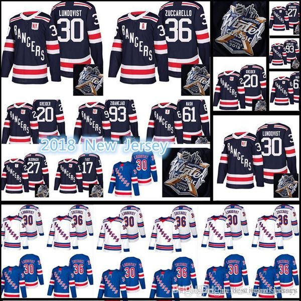

17-18 New York Rangers Jersey Men's #30 Henrik Lundqvist 36 Mats Zuccarello 20 Kreider 93 Zibanejad 27 McDonagh Winter Classic Jerseys