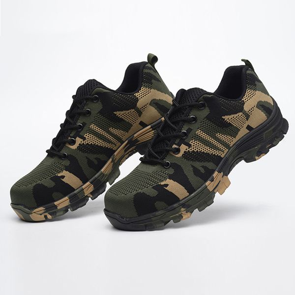 

men camouflage safety shoes men's outdoor plus size steel toe cap work boots, Black