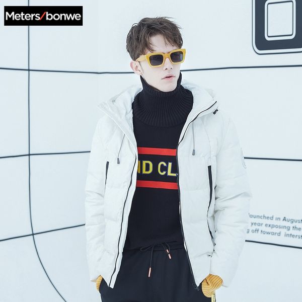 

metersbonwe 2019 down jacket men badge winter warm 90% white duck down coat camouflage color lining hooded man coat outwear, Black