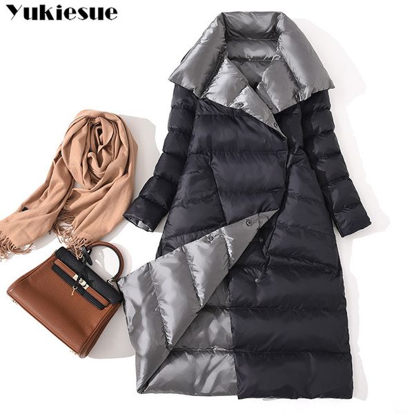 

women double sided down long jacket winter turtleneck white duck down coat double breasted warm parkas snow outwear plus size, Black