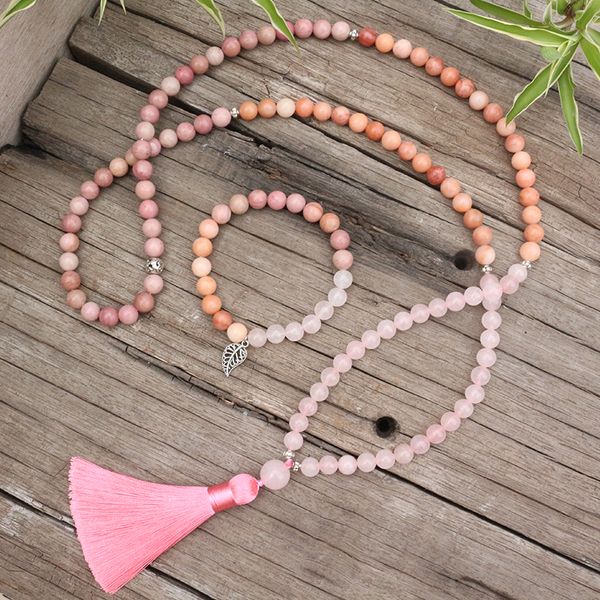 

8mm stone bead,rhodrochrosite,aventurine,dyed rose quartz,japamala sets,spiritual jewelry,meditation,inspirational,108 mala bead, Silver