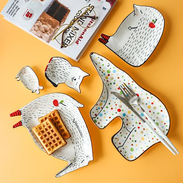 

ceramic plate cartoon cute ceramic children's breakfast bowl dish dessert fruit snack plate animal cutlery bowl tableware
