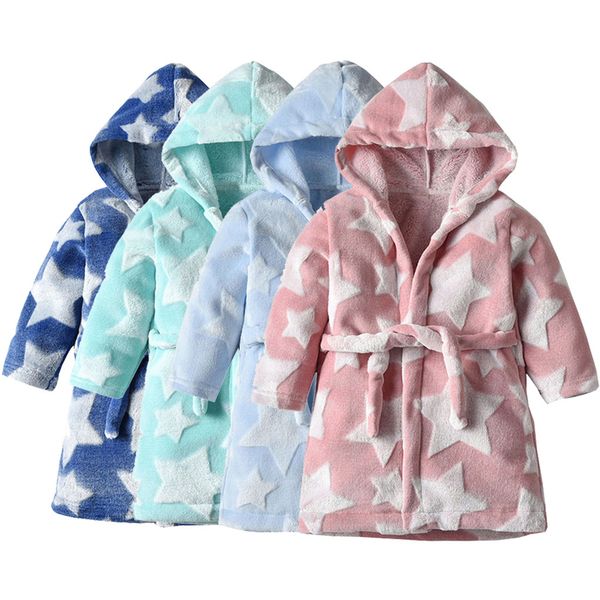 

Baby bathrobe Toddler Kids Boys Girls Star Hooded Flannel Bathrobes Towel Night-Gown Sleepwear christmas pajamas infantil