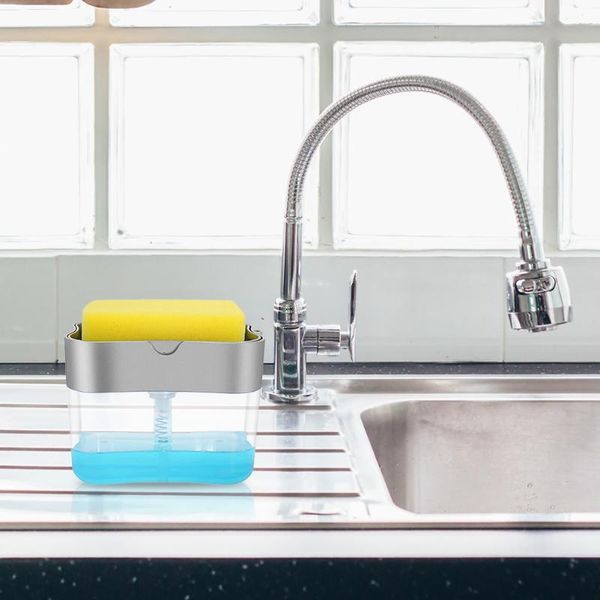 

manual press liquid container organizer shampoo lotion shower gel foam bottles 2-in-1 soap pump dispenser sponge holder