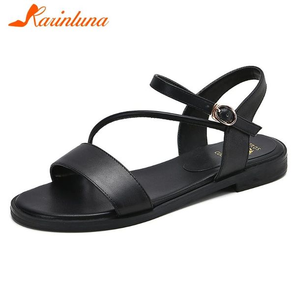

karin 2020 fashion new large size 43 low heels summer shoes woman sandals female buckle strap leisure concise sandals women, Black