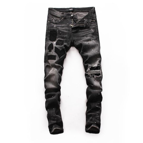

2020 mens jeans distressed motorcycle biker jeans ripped hole stripe famous brand denim pants hip hop famous brand jeans, Blue