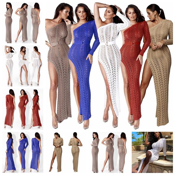 

dress 2023 european style explosion strapless openwork solid color high open knit beach dress, support mixed batch, Black;gray