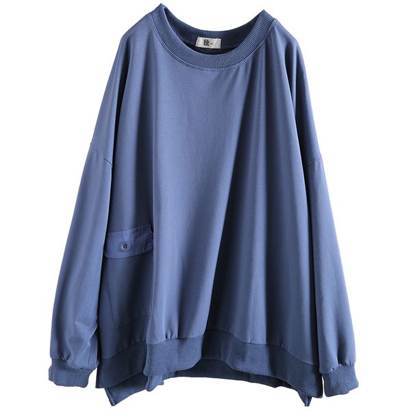 

deat] loose fit spliced solid color oversize sweatshirt new round neck long sleeve women big size fashion spring 2020 13p629, Black