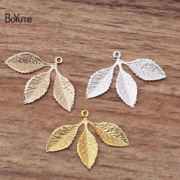 

boyute 50pcs 31*23mm stamping brass charm leaf 7 colors diy pendant charms for jewelry making, Silver
