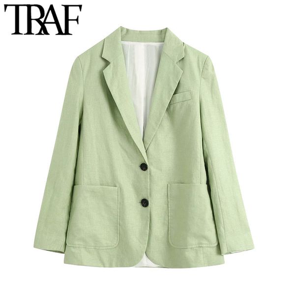 

women's suits & blazers traf women fashion office wear single button linen blazer coat vintage long sleeve pockets female outerwear chi, White;black