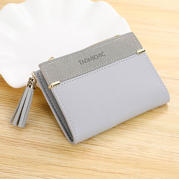 

new women short wallet multi-card buckle wallets girls scrub coin purse female small zipper wallet pu leather tassel purse, Red;black
