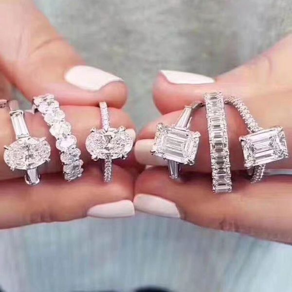 

роскошные стерлингового серебра 925 овальной огранки 4ct имитация бриллиантовые кольца для женщин вечный обручальное кольцо набор марка ювел, Golden;silver