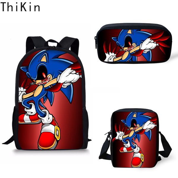 

thikin sonic the hedgehog print school backpack for girls boys 3pcs/set school bags kids schoolbag back packs children book bag