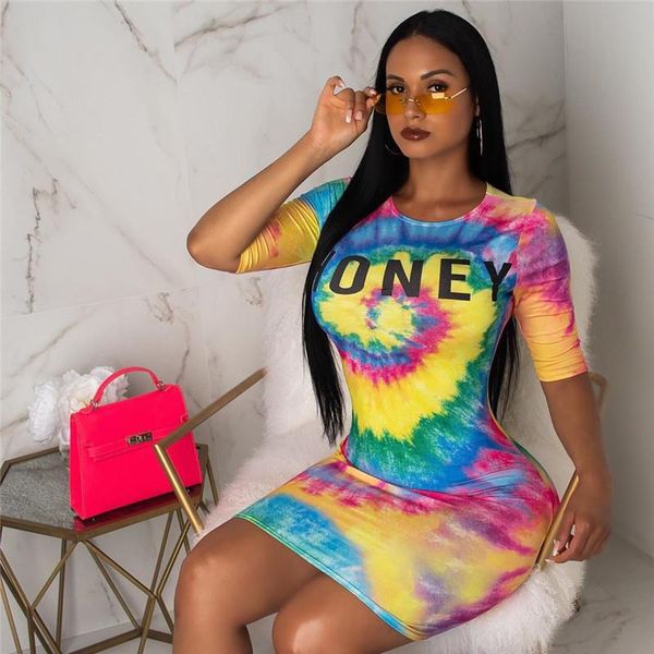 

tie dying women dresses club slim letter half sleeved crew neck bodycon dresses fashion women party dresses, Black;gray