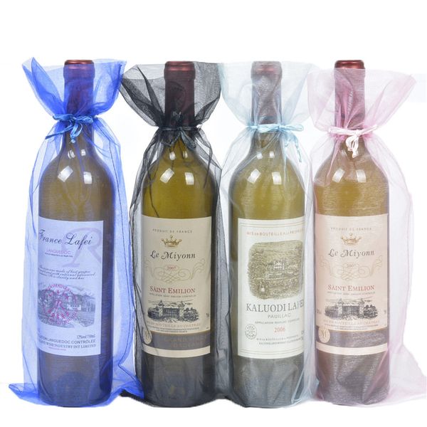 

100pcs organza wine bottle bags jewelry gift wedding bags pouch for christmas party dedoration 15x38cm red wine cover wholesale, Pink;blue