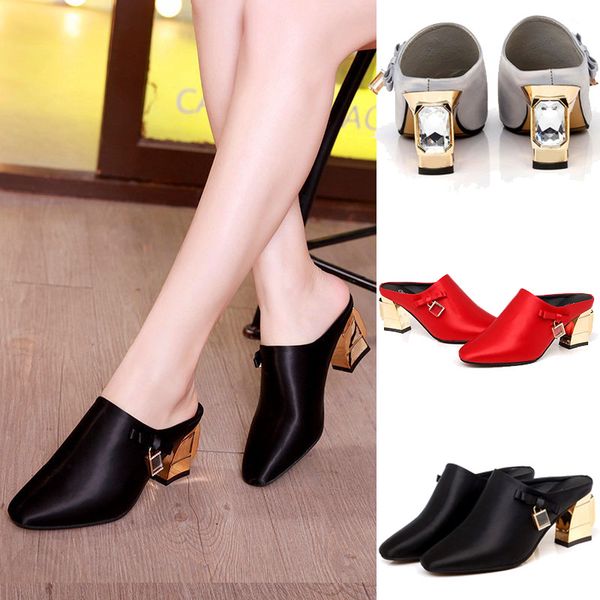 

bailehou high heels slippers flip flop shoes women casual mules shoes woman female fashion crystal ladies slippers slides 2018, Black