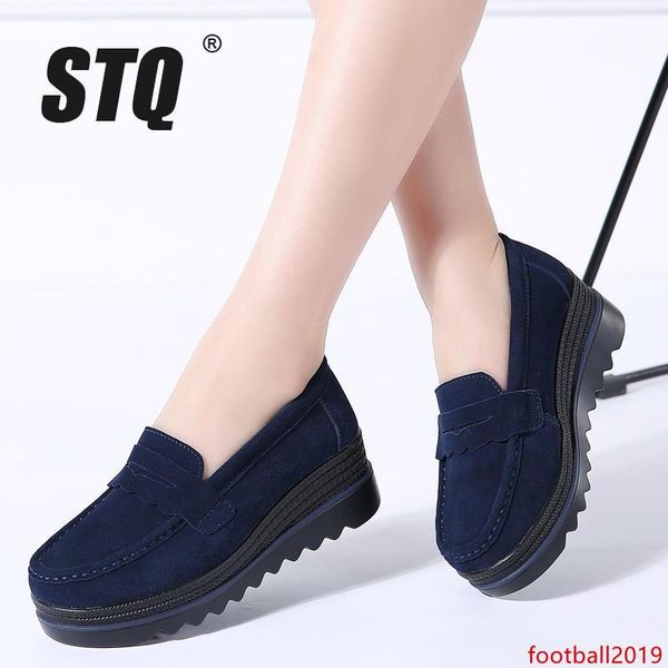 

stq 2019 autumn women flats shoes slip on platform sneakers shoes leather suede casual shoes flat heels creepers moccasins