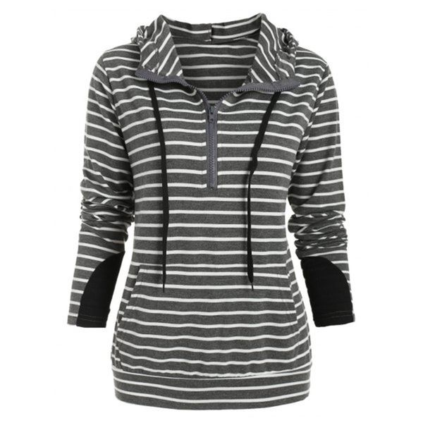 

women slim hoodies sweatshirts striped zipper plus size long sleeve sports hooded pullover o-neck casual running fitness, Black