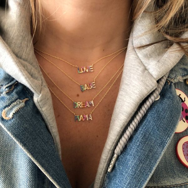 

fine 925 sterling silver meaning customize colorful cz paved letter mama love dream word necklace cj191221