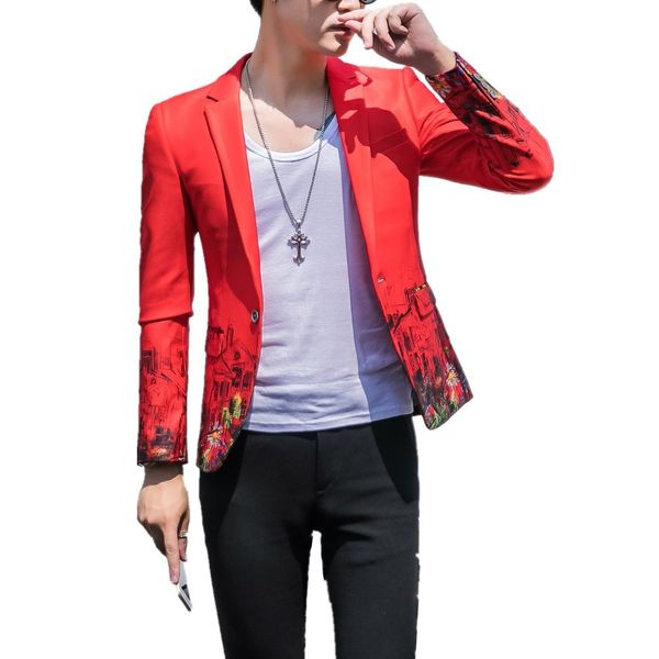 

autumn and winter new high-end flower suit business casual personality trend catwalk dress suit male tide, White;black