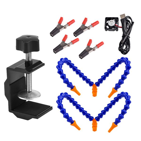 

4 arms soldering helping hands third hand desk clamp pcb holder tool w/ usb fan
