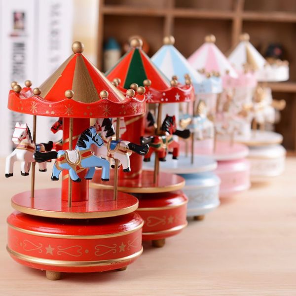 

merry go round horse wooden music box xmas decoration for home carousel christmas wedding birthday gift for children kids toy
