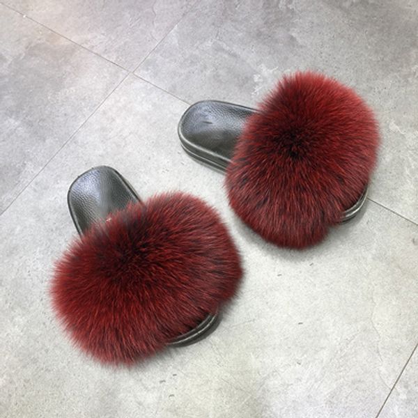 

extra full fur slides fluffy fox fur slides large fox fur slides, Black