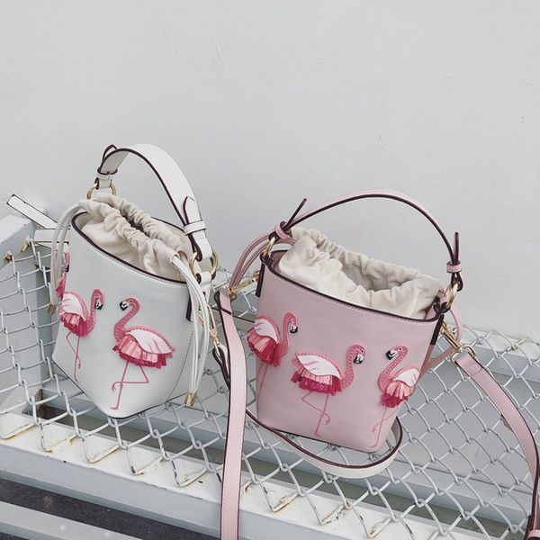 

Pink Luxury Women Handbags PU Leather Female Flamingo Bucket Shoulder Bags Designer Fairy Handbags And Purses