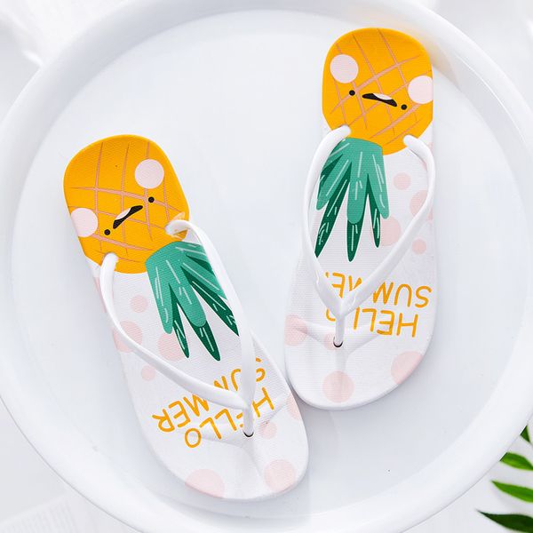 

summer flip flops women shoes fruit pineapple watermelon pattern slippers sandal non-slip on slides beach shoes size 36-40, Black