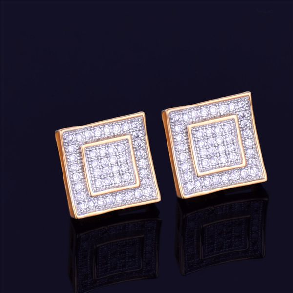 

new fashion 18k gold and white gold princess cut diamond mens earring studs hip hop cz cubic zirconia stud earrings jewelry, Golden;silver