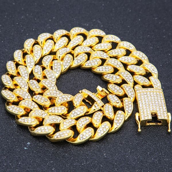 

mens color iced out crystal miami cuban chain gold silver 18inch to 24inch necklace selling the hip hop king01
