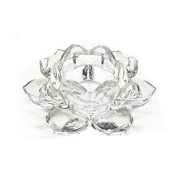 Vidro lotus flor portador de velas de alta qualidade chá de cristal leve castiçal artesanato artesanal artesanal