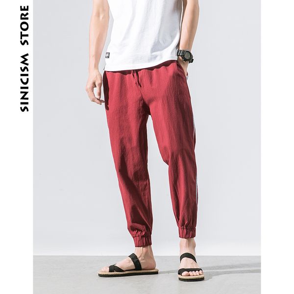 

sinicism store plus size cotton linen harem pants mens jogger ribbon pants 2019 male casual summer track trousers, Black