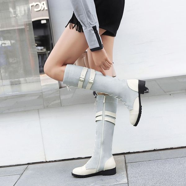 

big size 9 10 11-15 thigh high boots knee high boots over the knee women ladies cross strap with side zipper, Black