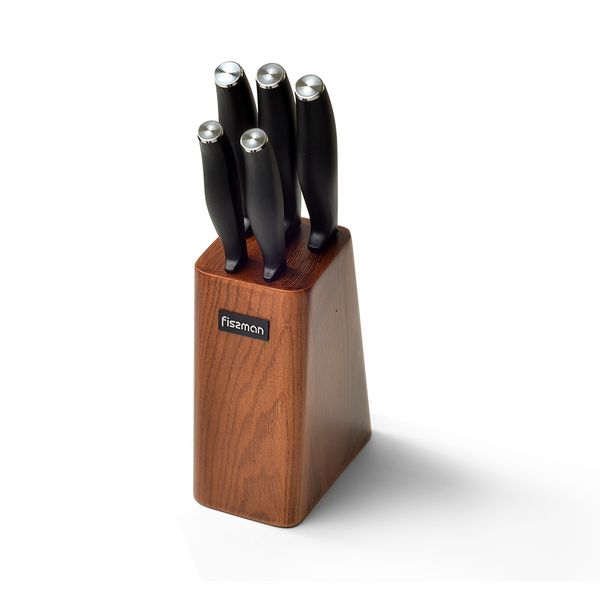 

stainless steel kitchen knives set with wooden knife block-5pcs knives
