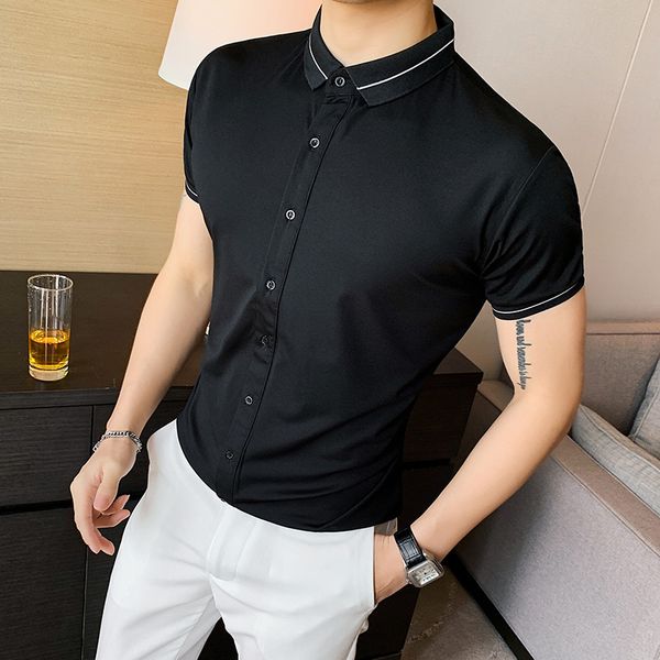 

summer men's casual shirts brand new 2020 short sleeve knitted shirt men slim fit turn down collar polos, White;black