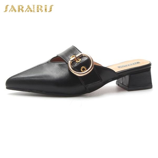 

sarairis 2020 new fashion dropship slip on comfortable pumps mules shoes woman hoof heels buckle decoration summer pumps women, Black
