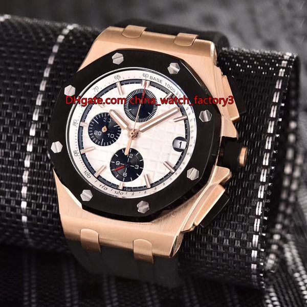 

6 style luxury watch 44mm offshore 26401ro.oo.a002ca.01 18k rose gold rubber bands vk quartz chronograph workin mens watches, Slivery;brown