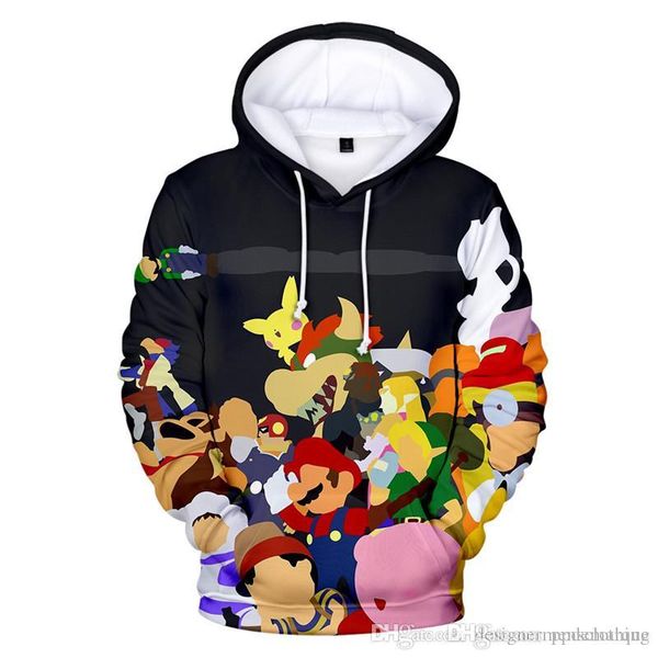 

супер smash bros мужские толстовки осень свободные с длинным рукавом с капюшоном мужские дизайнерские кофты мода мужская одежда, Black