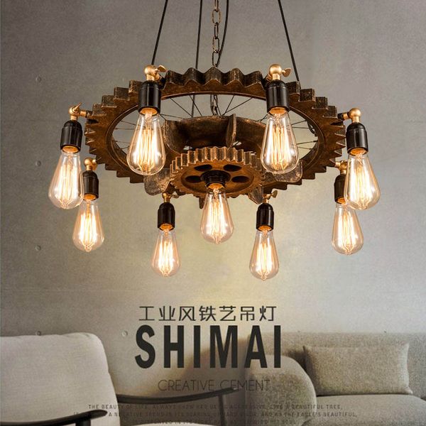Creative Retro Loft Chandelier 9 Heads Wood Pendant Lamp