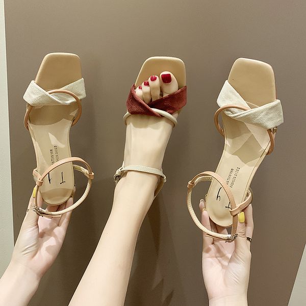 

sandals women's 2019 shoe peep toe chunky heel student network red new style summer chic versatile high-heel ankle trip belt buc, Black