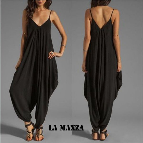 

loose rompers womens jumpsuit spaghetti strap bodies ladies v neck overalls for women, Black;white
