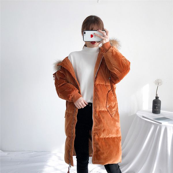 

winter caramel women parkas thickening outerwear coat hooded down cotton jacket female 2018 long fur collar winter jacket women, Black