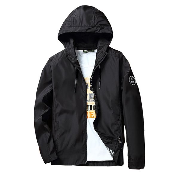 

new men's jacket hooded slim solid color casual thin jacket long sleeve zip plus size black 4xl, Black;brown