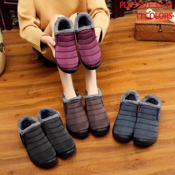 

snow boots women shoes winter flat ankle boots female slip on furry fur skid plus size warm plush couple style cotton t200106, Black