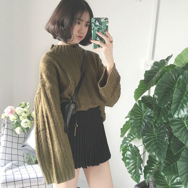 

women half turtleneck sweaters autumn winter warm female long sleeve jumper solid knitted pulloves yy, White;black