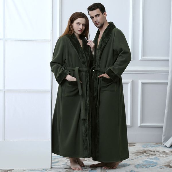 

fashion men's thick winter bathrobe warm flannel long sleeve robe ankle-length robes with pockets lovers pajamas, Black;brown
